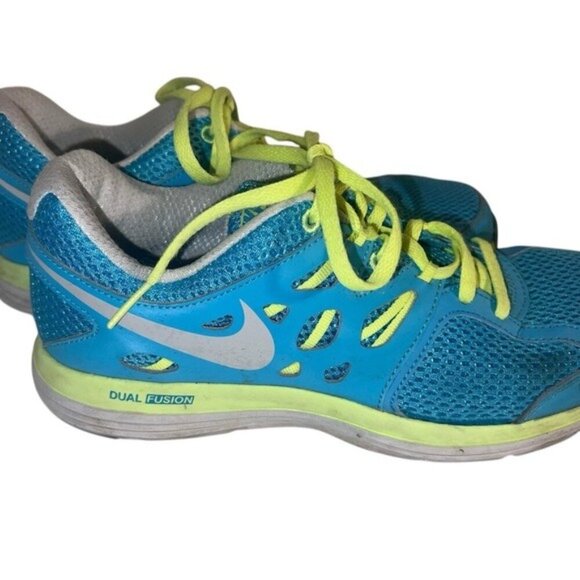 Nike Dual Fusion Womens Athletic Running Shoes Blue & Neon Green Size 8.5 - Picture 1 of 4